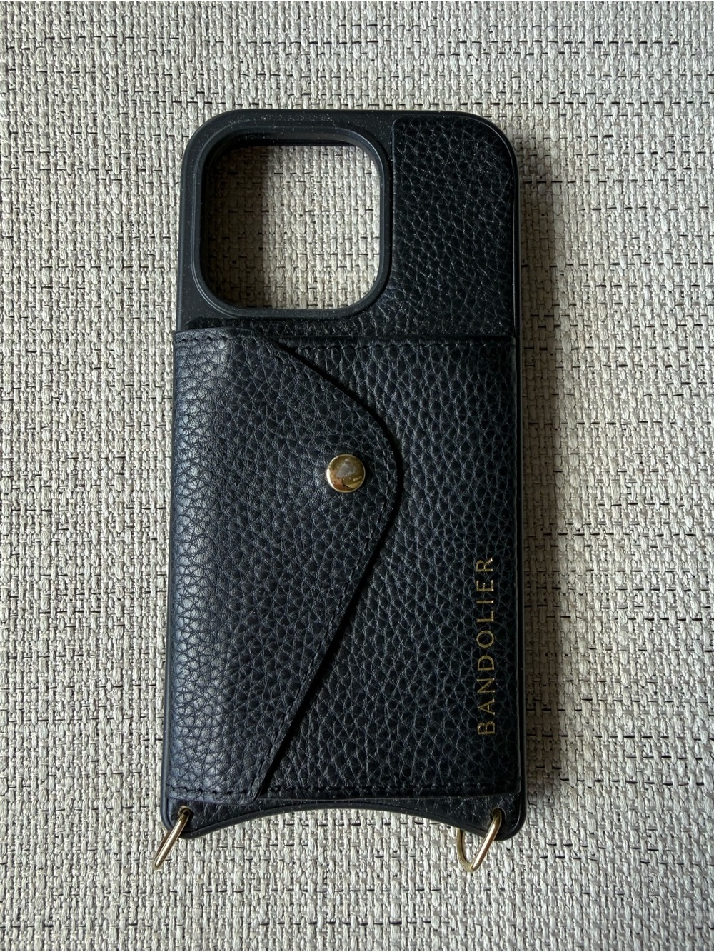 Bandolier Black Leather Phone Case with Gold Accent - IPHONE 14 PRO